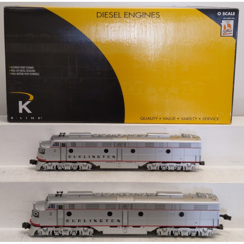 K-Line K28131 O CB&Q E8 AA Diesel Locomotive Set w/TMCC & RS #9966 & #9967 EX/Box