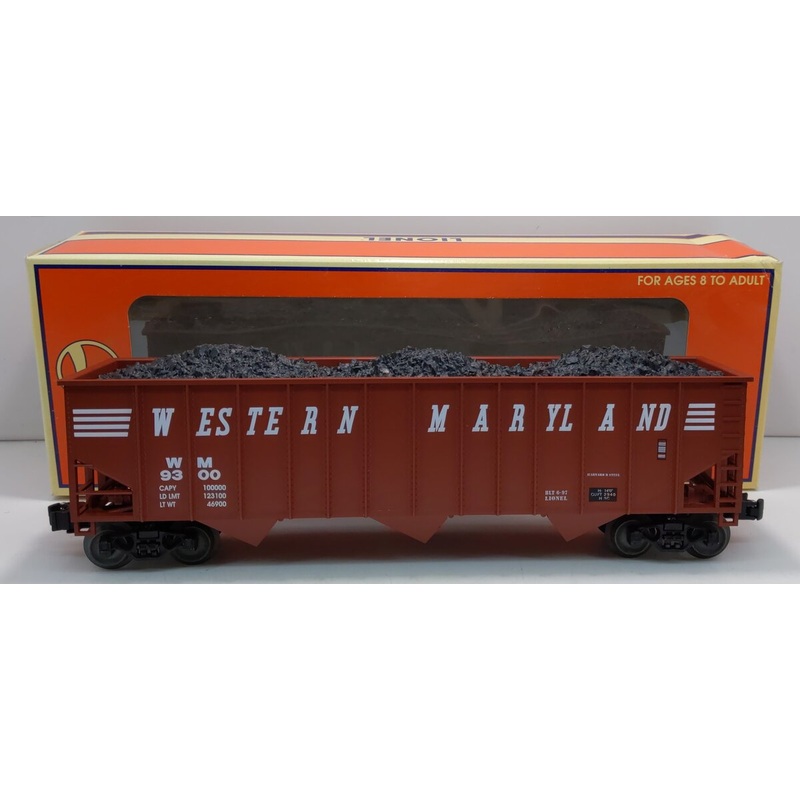 Lionel 6-17129 O Gauge Western Maryland 3-Bay Hopper Car w/Coal Load #9300 LN/Box
