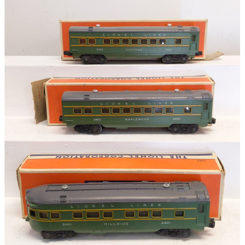 Lionel Vintage O Illuminated Pullman Cars: 2400, 2401, 2402 [3] VG/Box