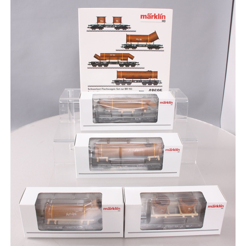Marklin 48695 HO 5 Heavy-Duty Flat Car Set w/Loads LN/Box