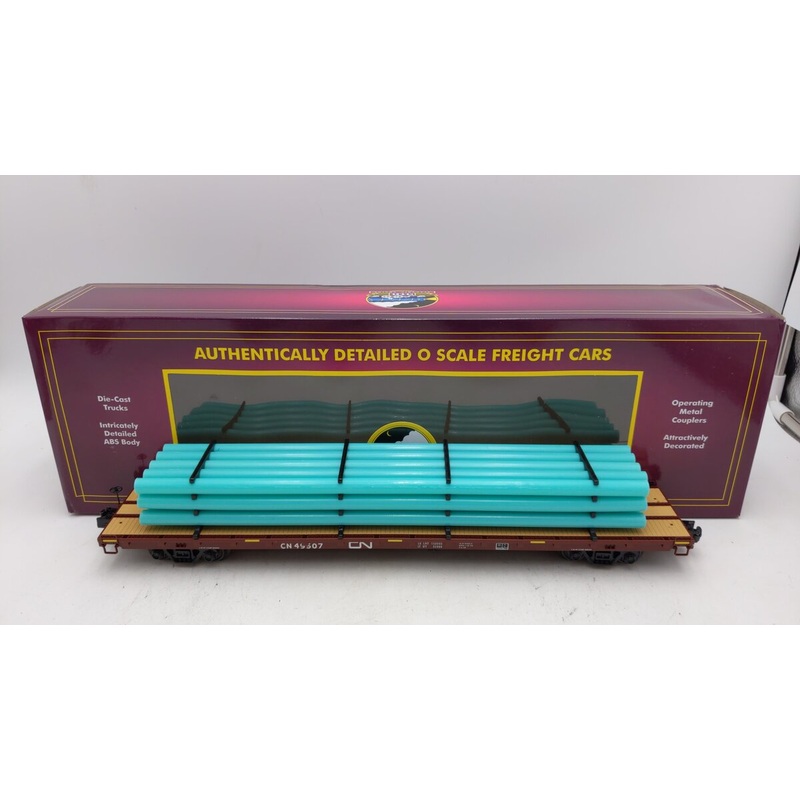 MTH 20-95561 O Canadian National 60 Flat Car w/Pipe Load #49507 LN/Box