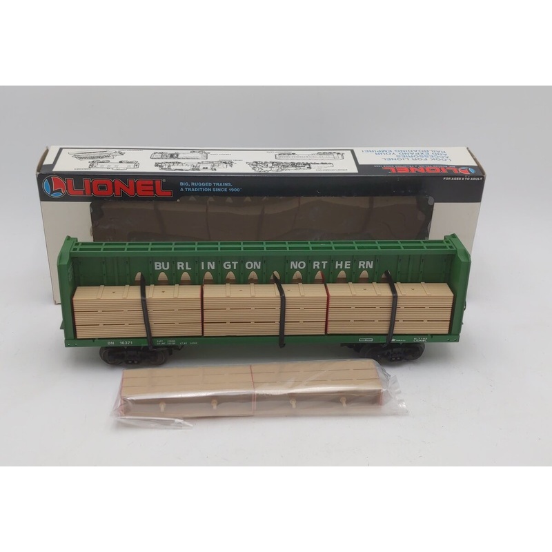Lionel 6-16371 O Gauge Burlington Northern I-Beam Flat Car #16371 w/Wood Load LN/Box