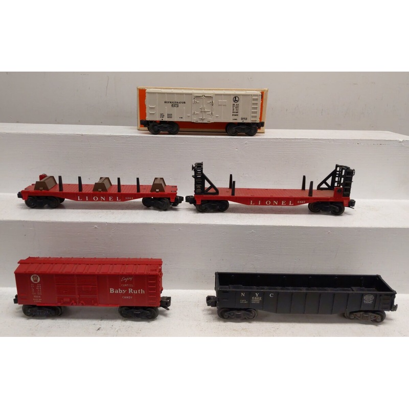Lionel Vintage O Assorted Freight Cars: 6014, 6482, 6264, 6462, 6472 [5] VG