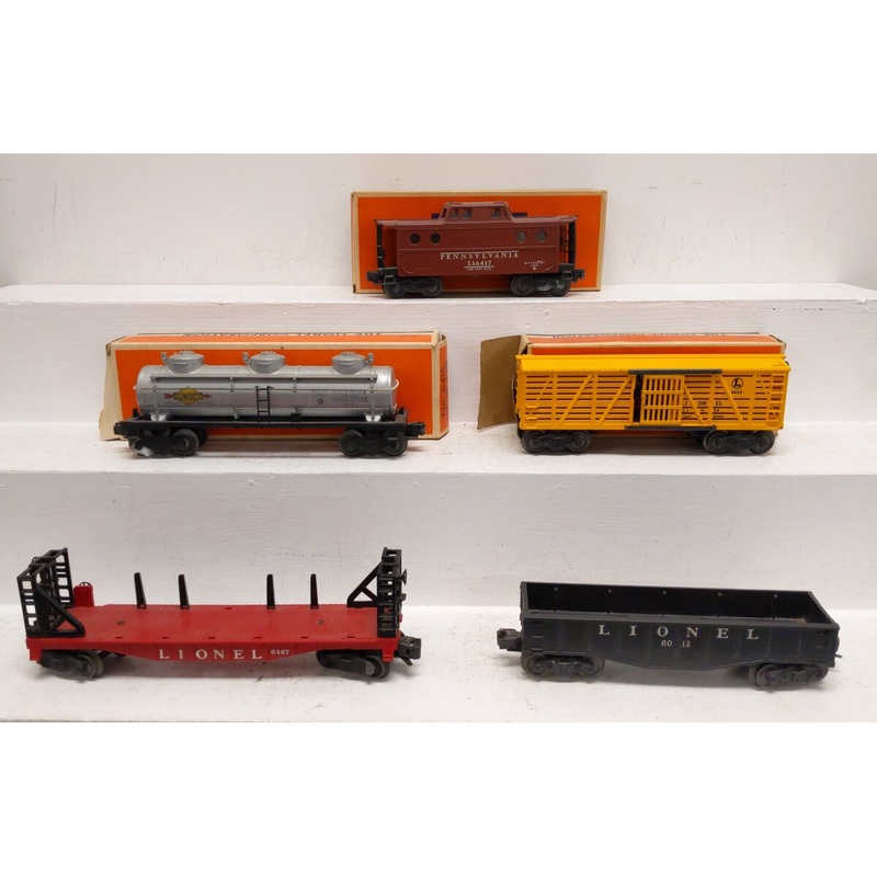 Lionel Vintage O Assorted Freight Cars: 6417, 6415, 6656, 6467, 6012 [5] VG