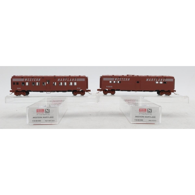 Micro-Trains N Scale Western Maryland Bunk and Kitchen Cars #3018 & #K-3015 LN/Box