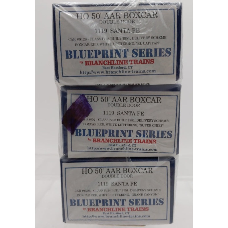 Branchline Trains 1119 HO Santa Fe 50′ AAR Double Door Boxcar Kit (Set of 3)