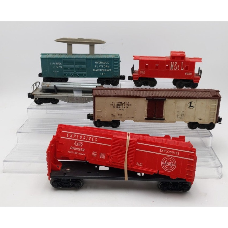 Lionel Vintage O Gauge Assorted Freight Cars:3357, 6059, 6121, 6480 & 36621 [5] VG