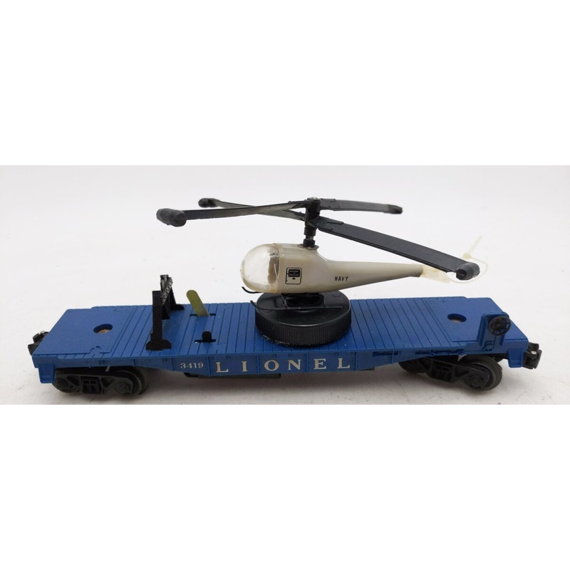 Lionel 3419 Vintage O Operating Flatcar w/ Double-Bladed Helicopter VG