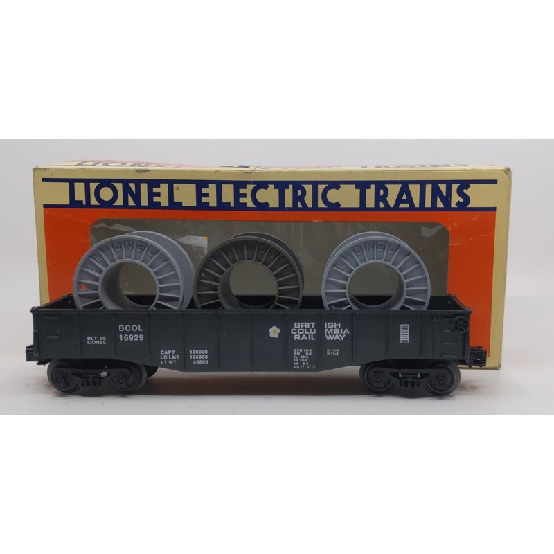 Lionel 6-16929 O Gauge British Columbia Rail Gondola with Cable Reels LN/Box