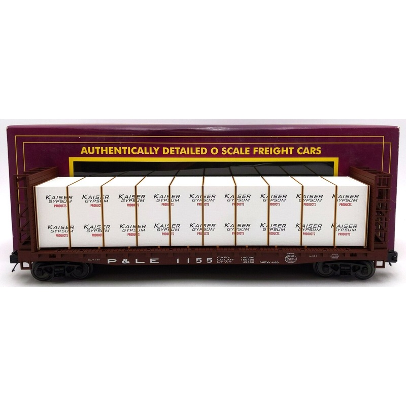 MTH 20-95199 O Gauge P Bulkhead Flat Car #1155 w/ Covered Wood Load NIB