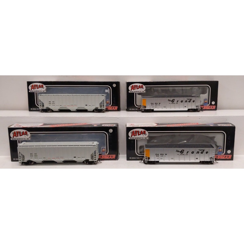 Atlas Assorted HO Freight Cars: #443063, 443077, 58431, 57262 [4] LN/Box