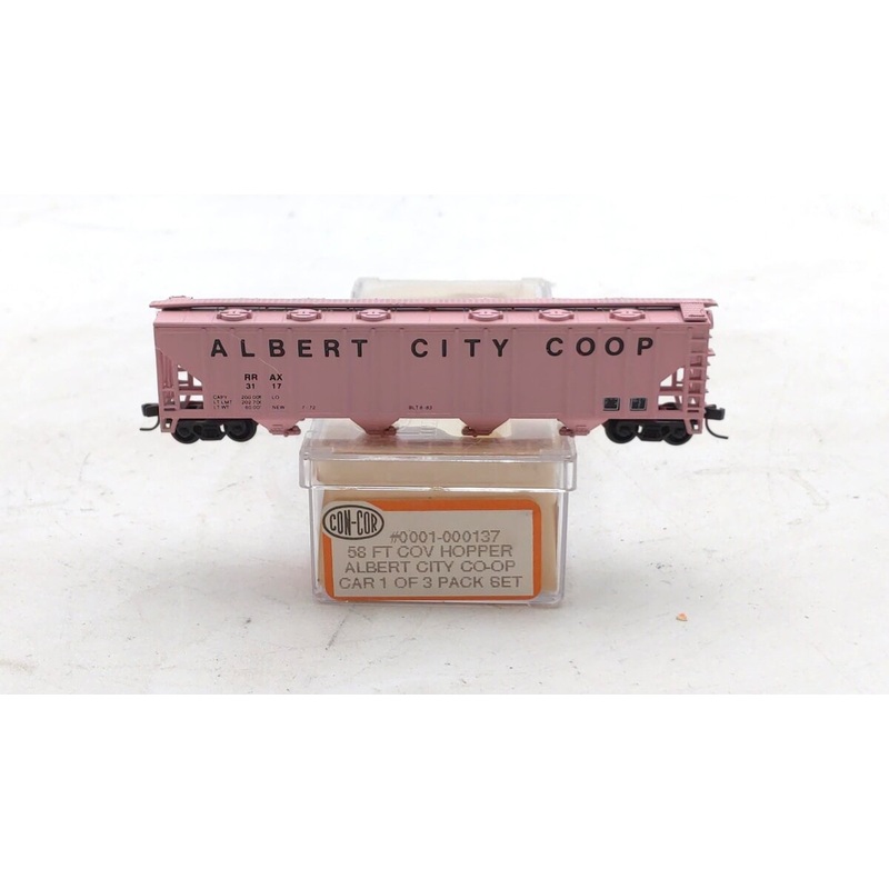 Con-Cor 0001-000137 N Scale Albert City Coop 4-Bay Covered Hopper #3117 LN/Box