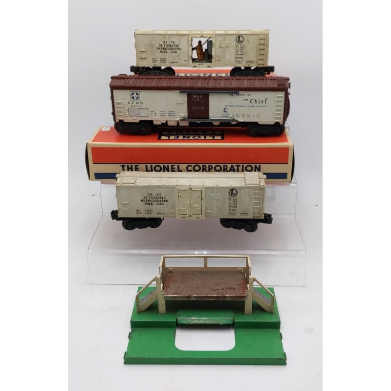 Lionel Vintage O Gauge Assorted Freight Cars & Platform: 3472, 3478 & 6672 [3] VG/Box