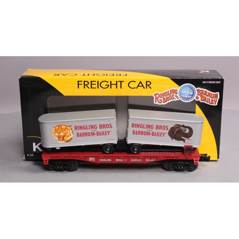K-Line 6-21471 O Gauge Ringling Bros. Flat Car With 2 Trailers EX/Box