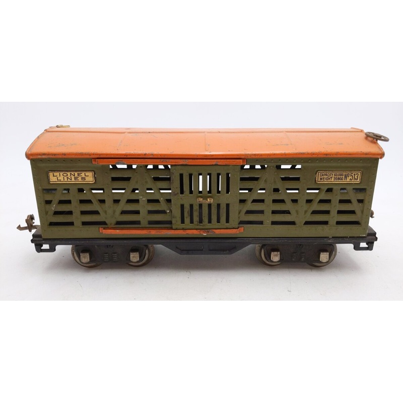 Lionel 513 Vintage Standard Gauge Lionel Lines Tinplate Olive Orange Cattle Car