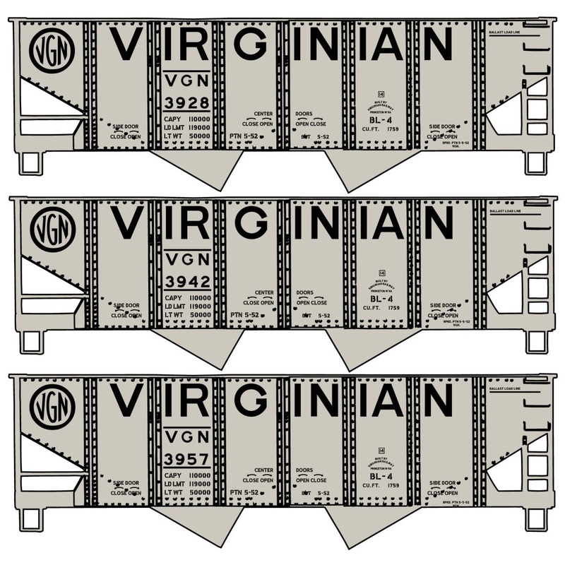 Accurail 8175 HO Virginian USRA 55-Ton 2-Bay Open Hopper Kit (Set of 3)