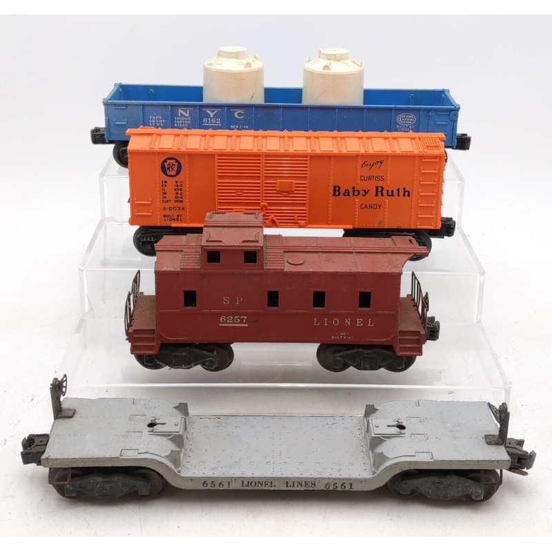 Lionel Vintage O Gauge Assorted Freight Cars #6162, 6034, 6257, 6561 [4] VG