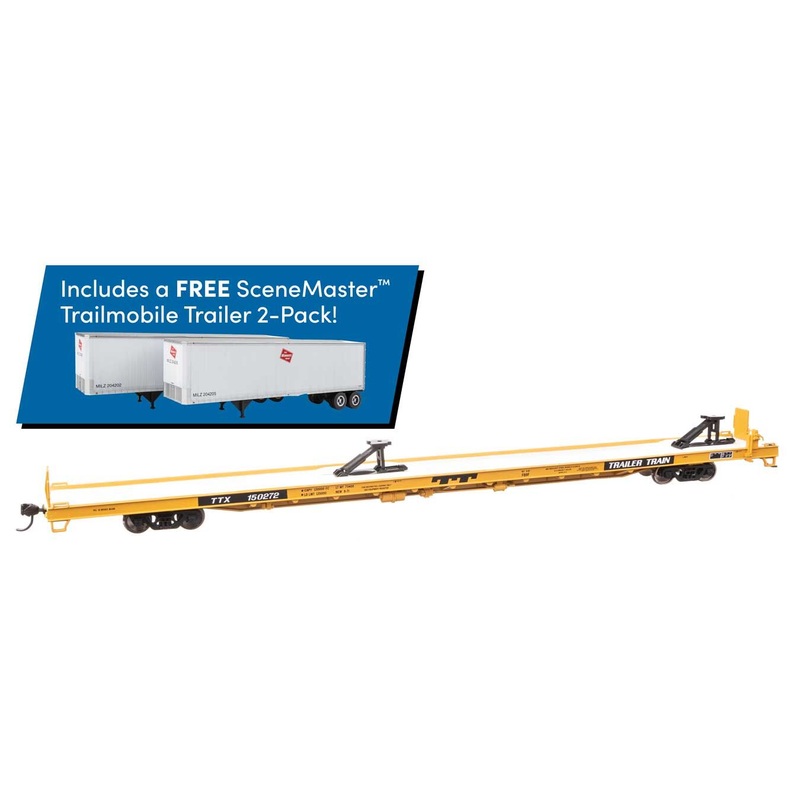 Walthers 910-5735B HO Trailer Train Flat Car with Trailers TTX #150272