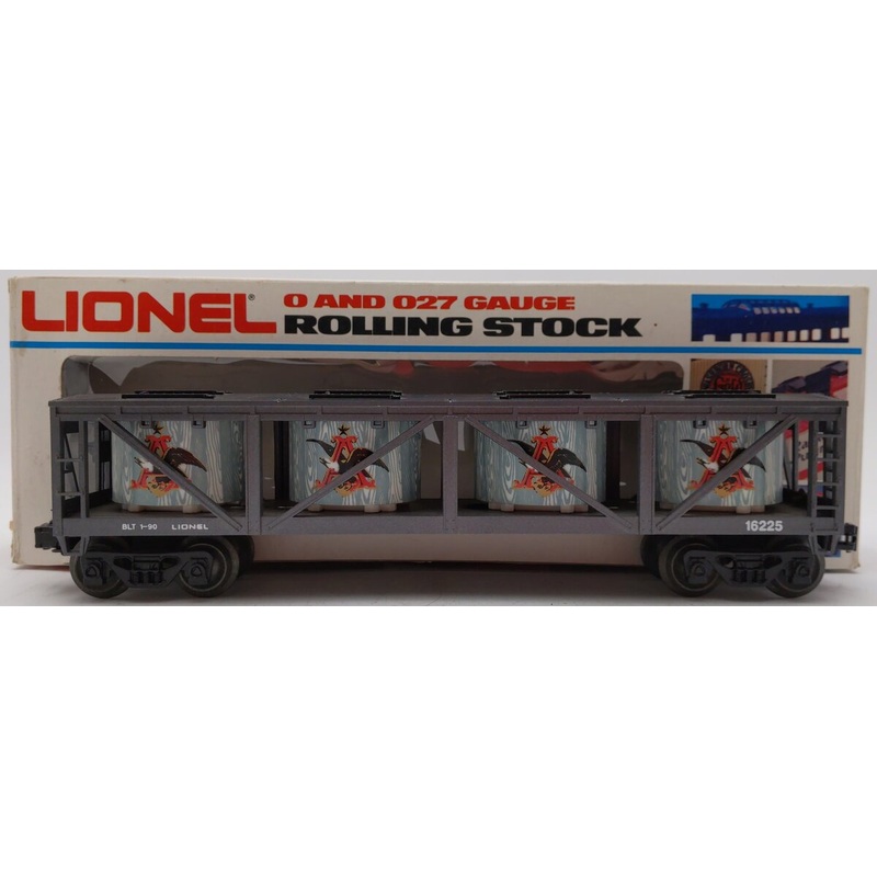 Lionel 6-9193 O Gauge Budweiser Vat Car with Blue & White Vats #16225 EX/Box