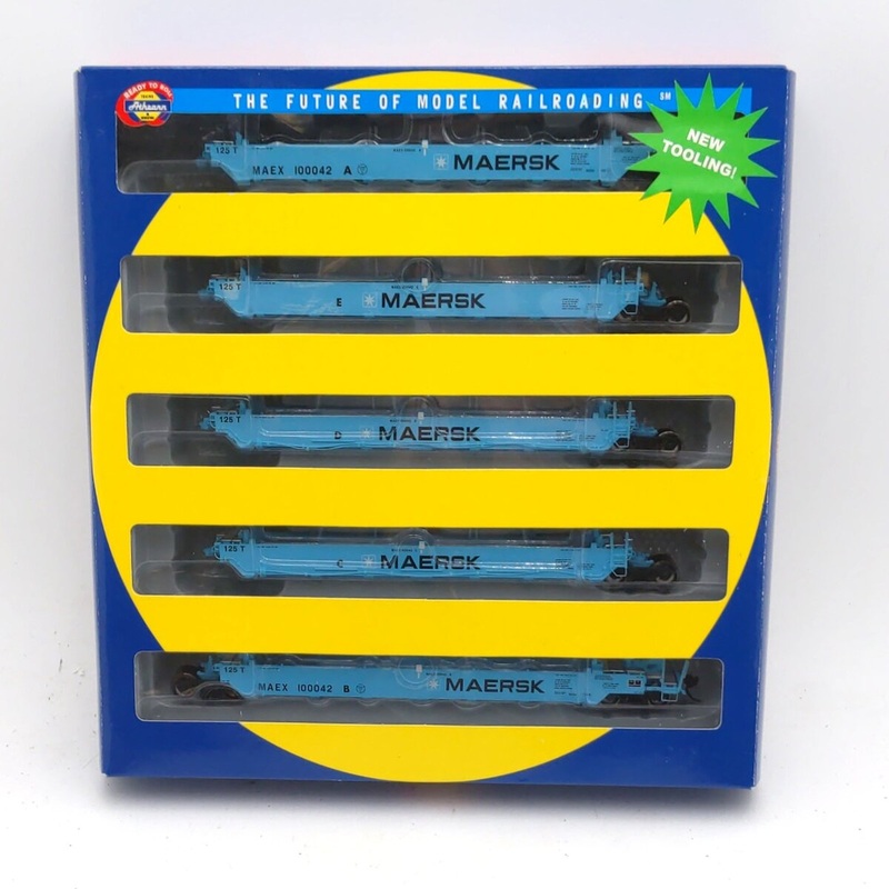 Athearn 95037 HO Maersk Maxi I Well Car/Early Ready-To-Run #100042 (Pack of 5) NIB