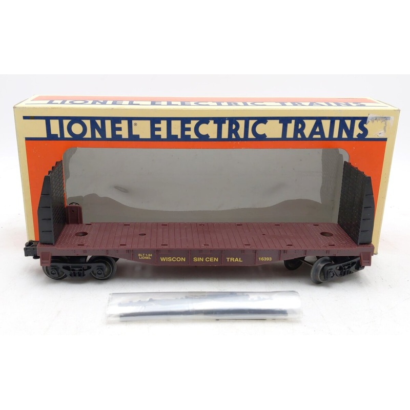 Lionel 6-16393 O Gauge Wisconsin Central Flatcar with Bulkhead and Stakes EX/Box