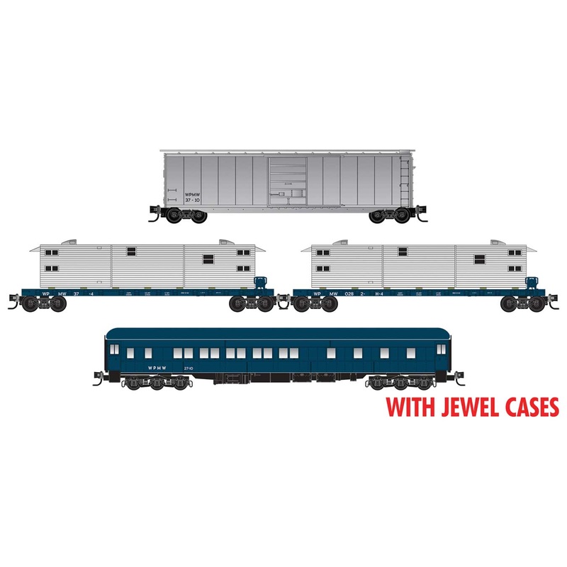 Micro-Trains 98302275 N WP Work Train w/50′ Box, Sleeper, 2 50′ Flats (Set of 4)