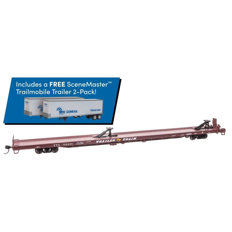 Walthers 910-5731B HO Trailer Train Flat Car with Trailers TTX #150025