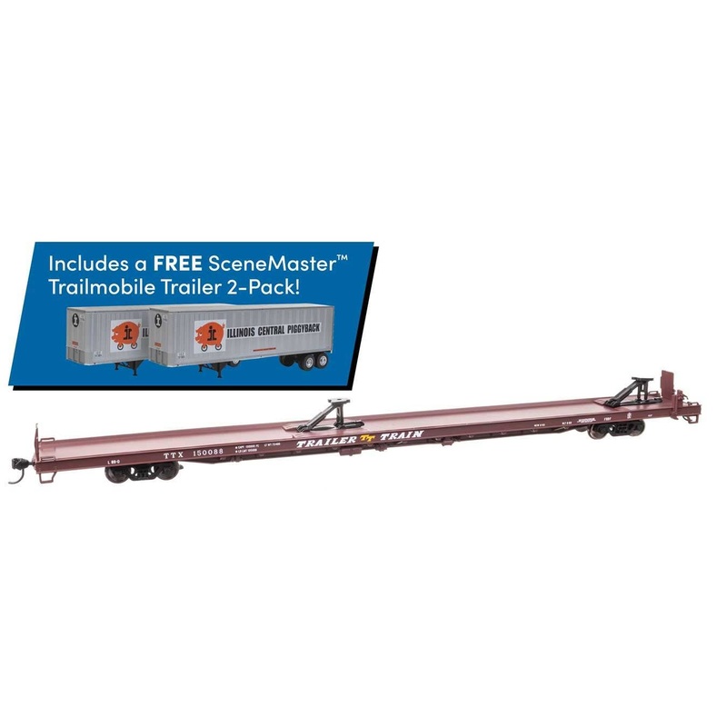 Walthers 910-5732B HO Trailer Train Flat Car with Trailers TTX #150088