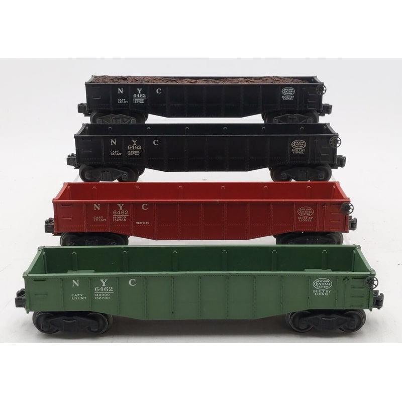 Assorted Lionel 6462 Vintage O New York Central Gondolas: Red, Green,& Black [4] VG