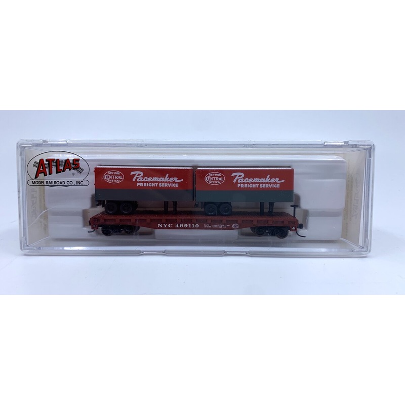 Atlas 37502 N NYC Pacemaker Piggyback Flat Car with (2) 24′ Trailers #499110 LN/Box