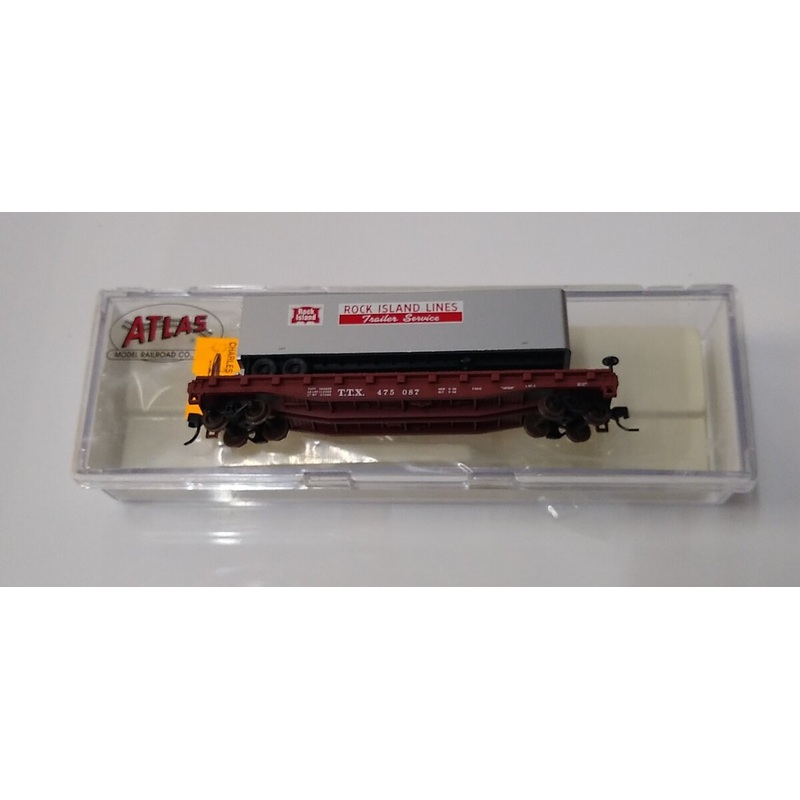 Atlas 37821 N TTX Rock Island Lines Piggyback Flat Car w/ 20′ Trailer # 475087 LN/Box