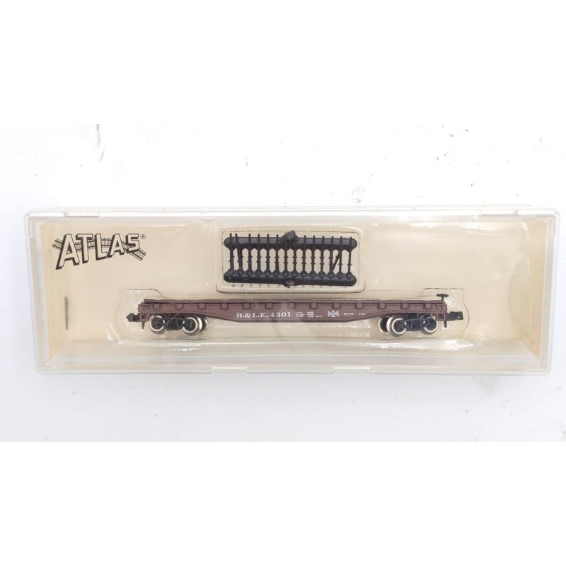 Atlas 3802 N Scale Bessemer & Lake Erie 50′ Flat Car w/ Stakes #4301 LN/Box