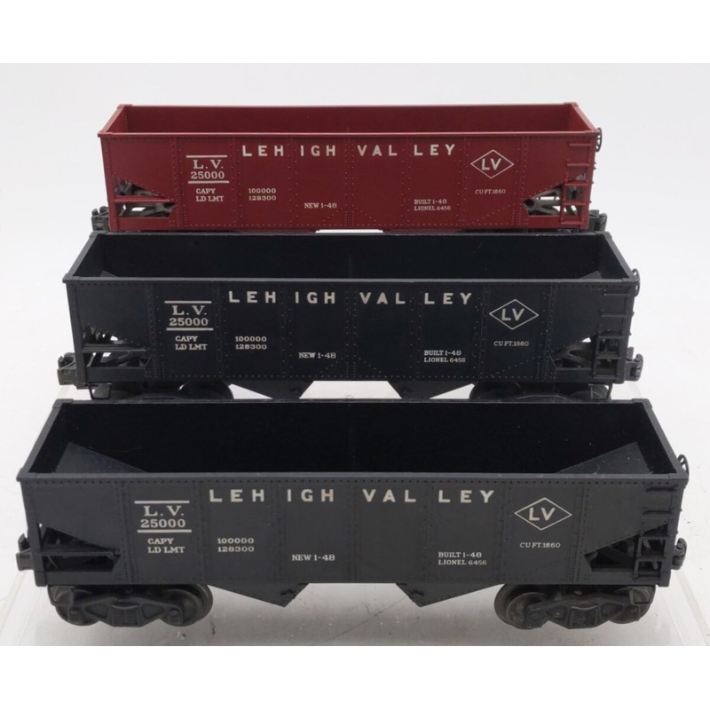 Assorted Lionel 6456 Vintage O Lehigh Valley 2-Bay Hopper Cars [3] VG