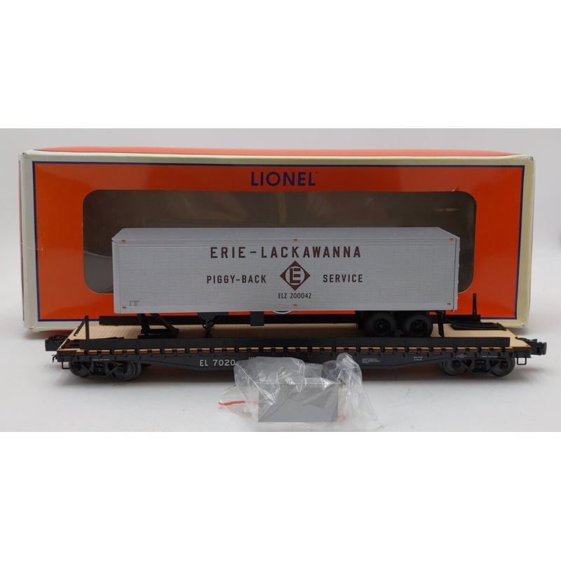 Lionel 6-82841 O Erie Lackawanna PS-4 Flatcars with 40′ Trailer #7020 EX/Box