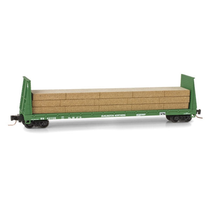Micro-Trains 52700121 Z Scale BN 60′ Bulkhead Flatcar w/Lumber Load #621126 LN/Box