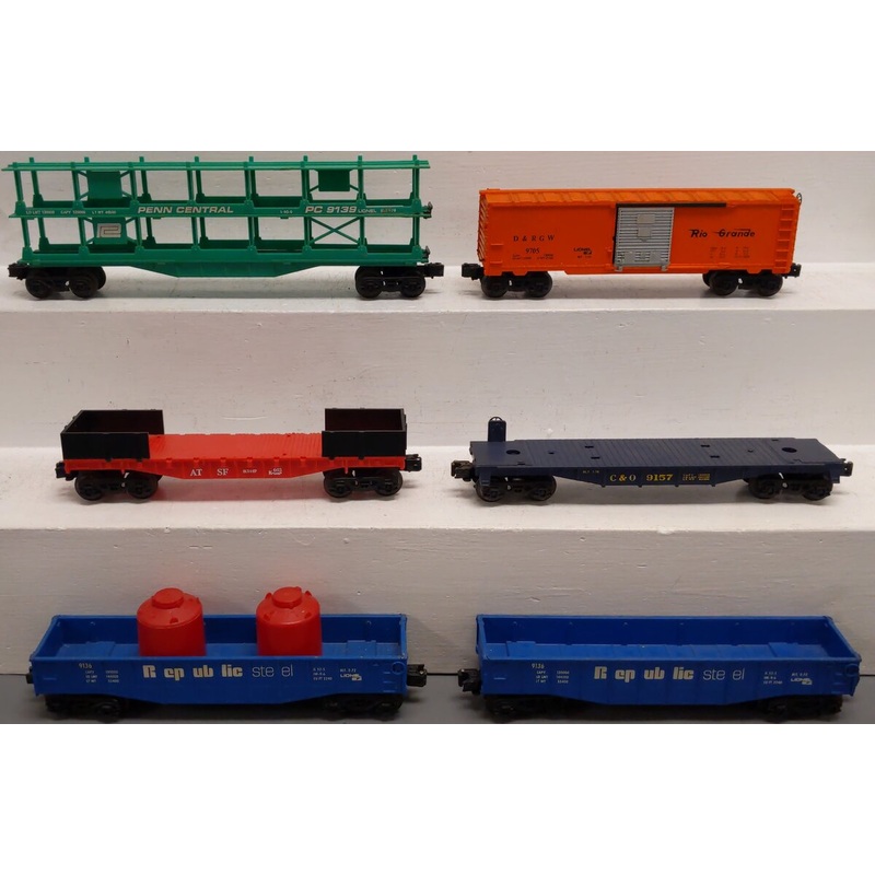 Assorted O Gauge Lionel & K-Line Freight Cars: K6612,6-9136(2),6-9705,6-9157 [6] VG