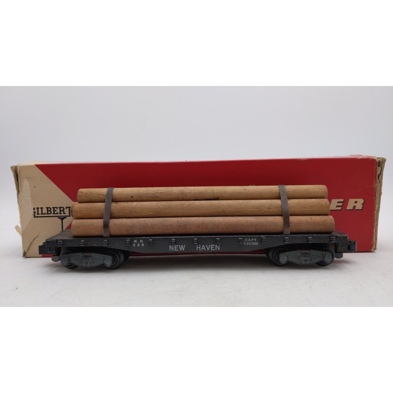 American Flyer 928 Vintage S Black New Haven Flatcar w/ Lumber Load VG/Box
