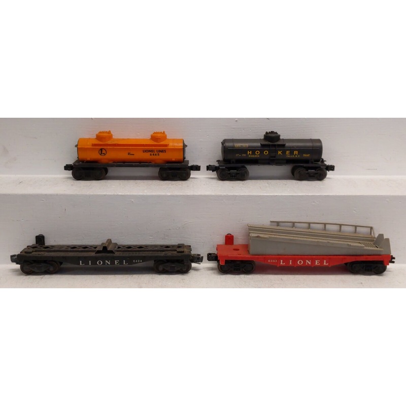 Lionel Vintage & Modern O Assorted Freight Cars: 6343, 6424, 6465, 16114 [4] VG