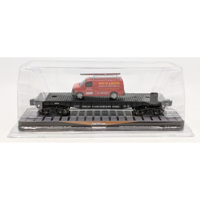 Menards 279-2656 O Chicago & North Western Flatcar w/ Tractor Load EX/Box