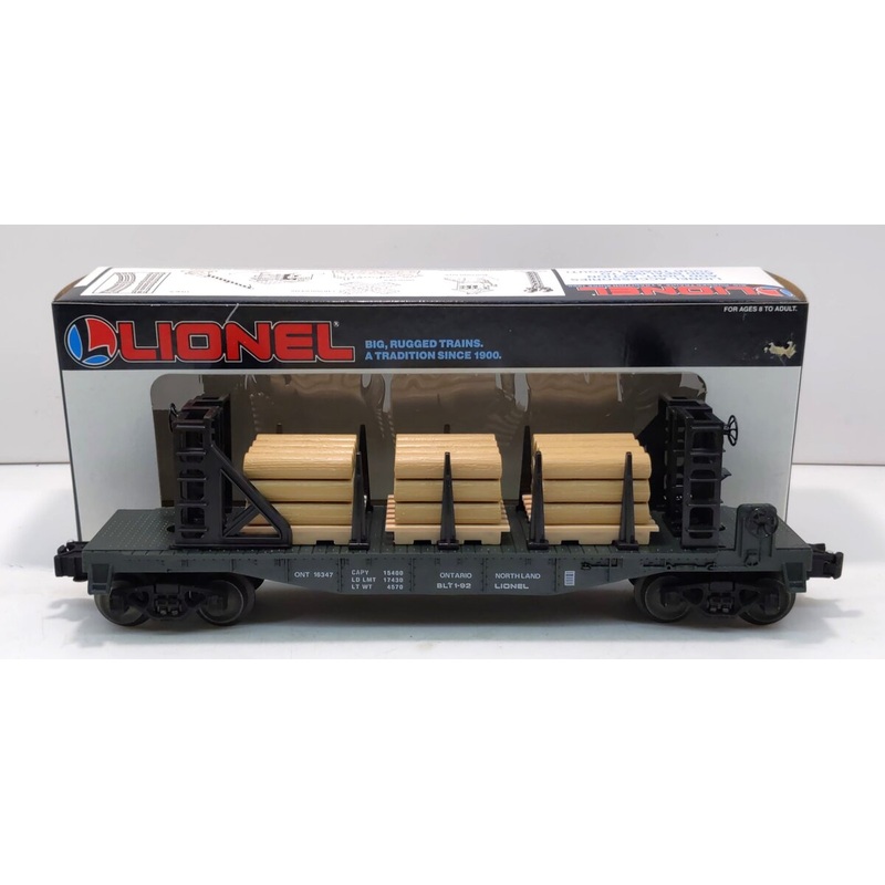 Lionel 6-16347 O Gauge Ontario Northland Bulkhead Flat w/Wood Load LN/Box