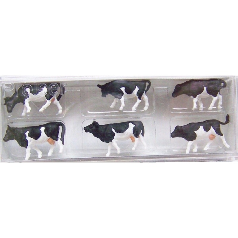 Preiser 79155 N Scale White/Black Assorted Cows (Set of 6)