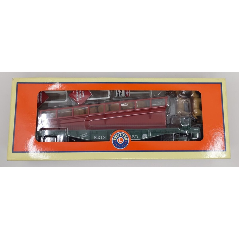Lionel 6-26661 O Gauge Reindeer Feed Barrel Ramp Car Pack NIB