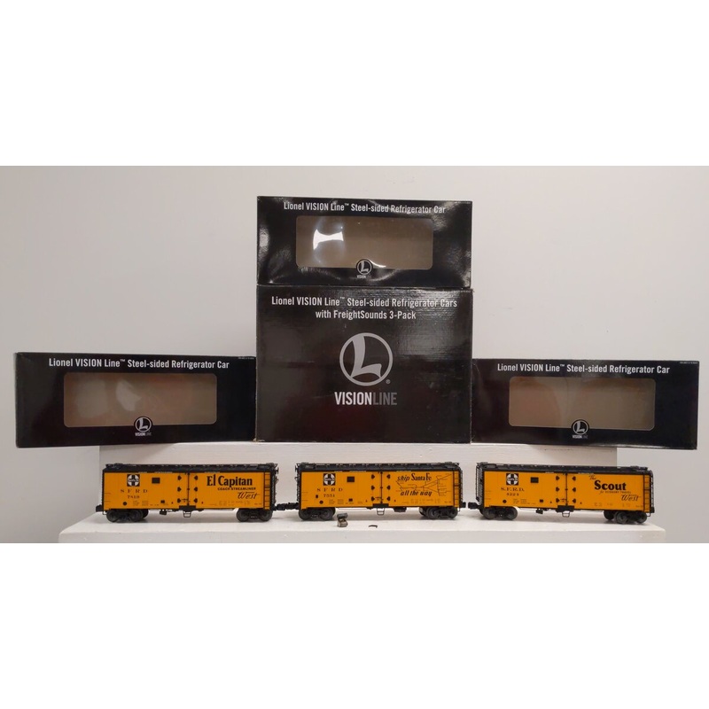 Lionel 6-83549 O VISIONLINE ATSF Reefers w/One Operating Car (Set of 3) EX/Box