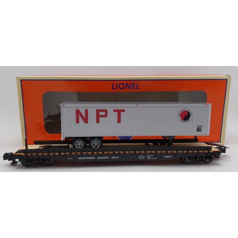 Lionel 6-84870 O Northern Pacific 50′ Flatcar PS-4 with 40′ Trailer #65110 EX/Box