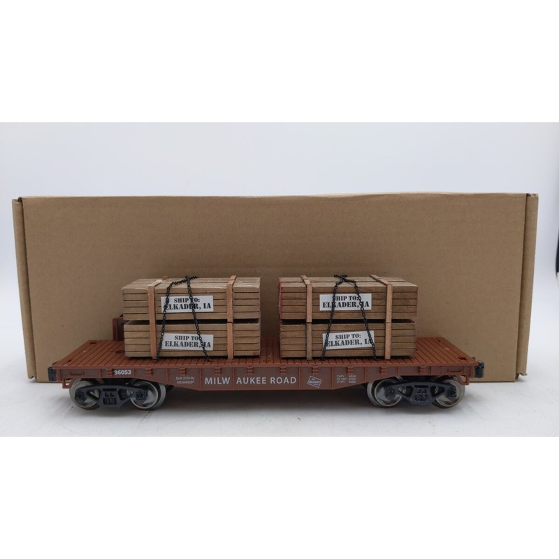 Menards 200-4083 O Scale Milwaukee Road Flatcar w/ Lumber Load #36034 EX/Box