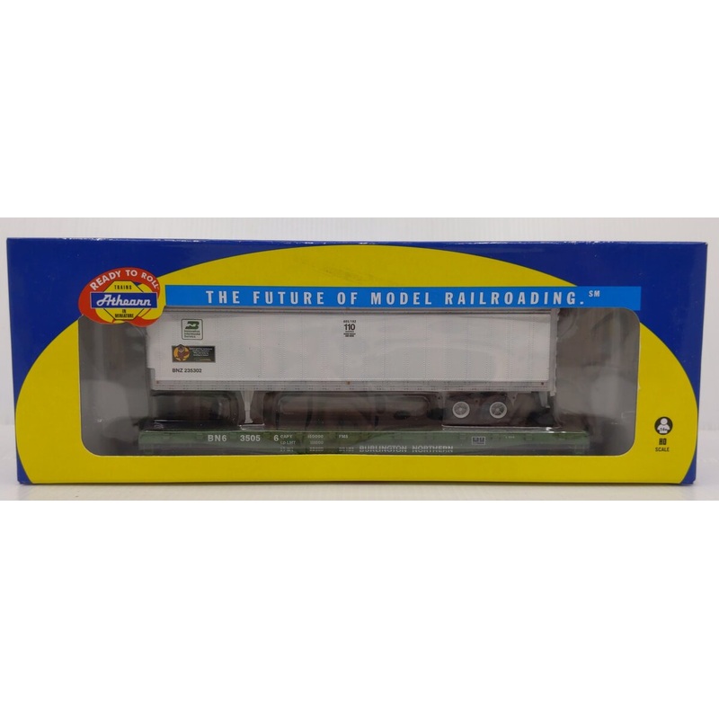 Athearn 97754 HO Scale Burlington Northern 50′ Flatcar w/45′ Trailer #635056 NIB