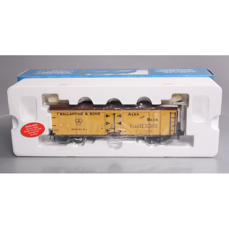 Atlas 8173-5 O Gauge Ballantine Beer 40′ Rebuilt Wood Reefer #105 – 3 Rail NIB