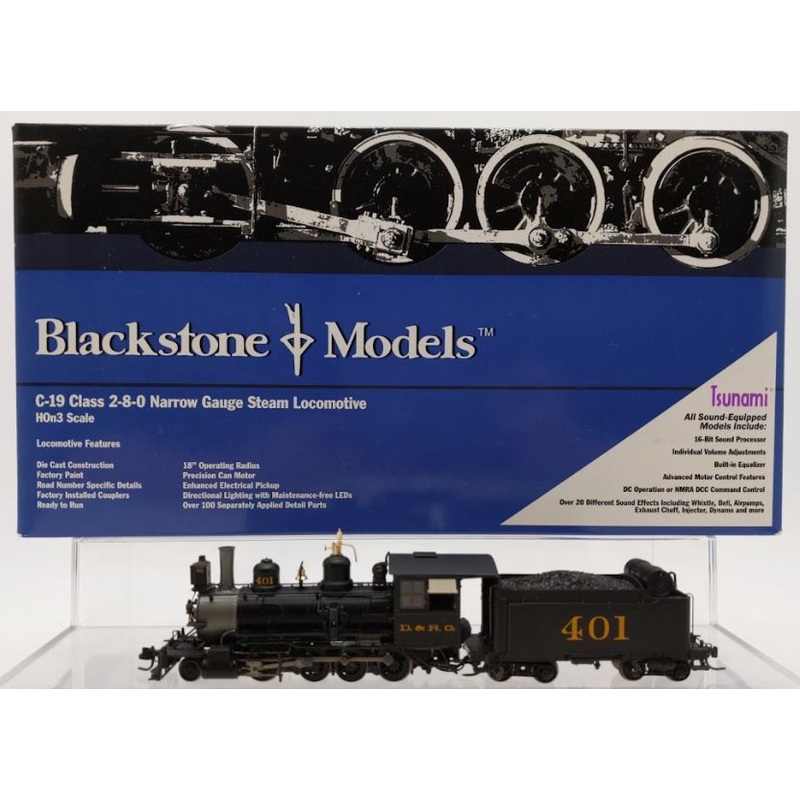 Blackstone Models B310211-S HOn3 Scale D&RG Locomotive & Tender #401 with Sound NIB