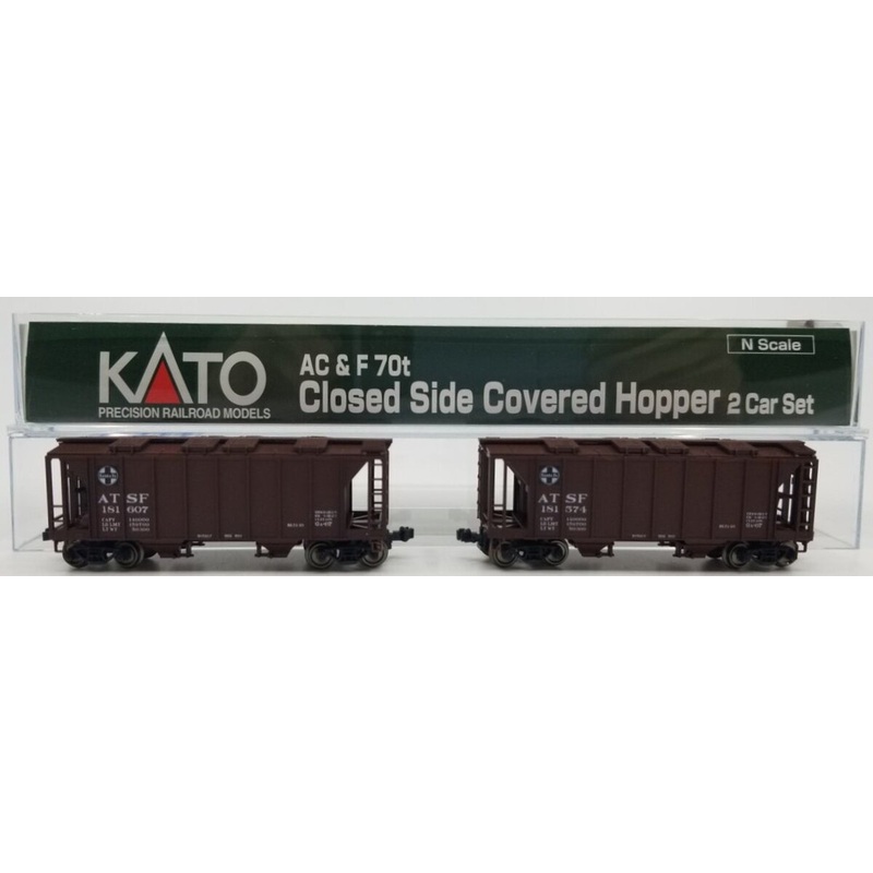 Kato 186-0101 N Scale ATSF ACF 70T Closed Side Covered Hopper 2-Bay (Pack of 2) NIB