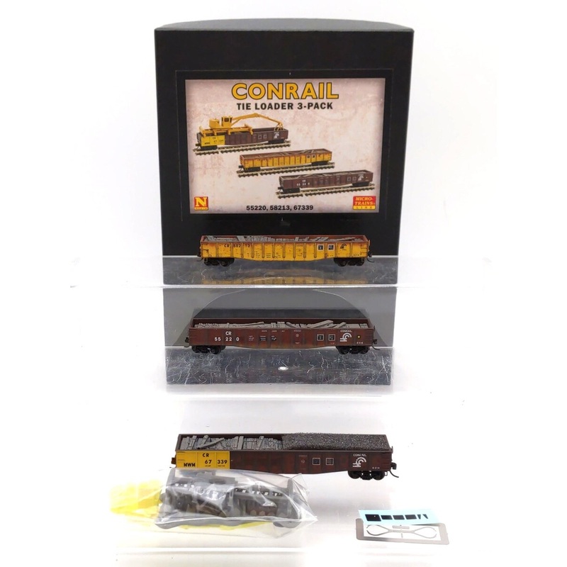 Micro-Trains 99301880 N Conrail Weathered Gondola with Tie Loader (Set of 3) NIB